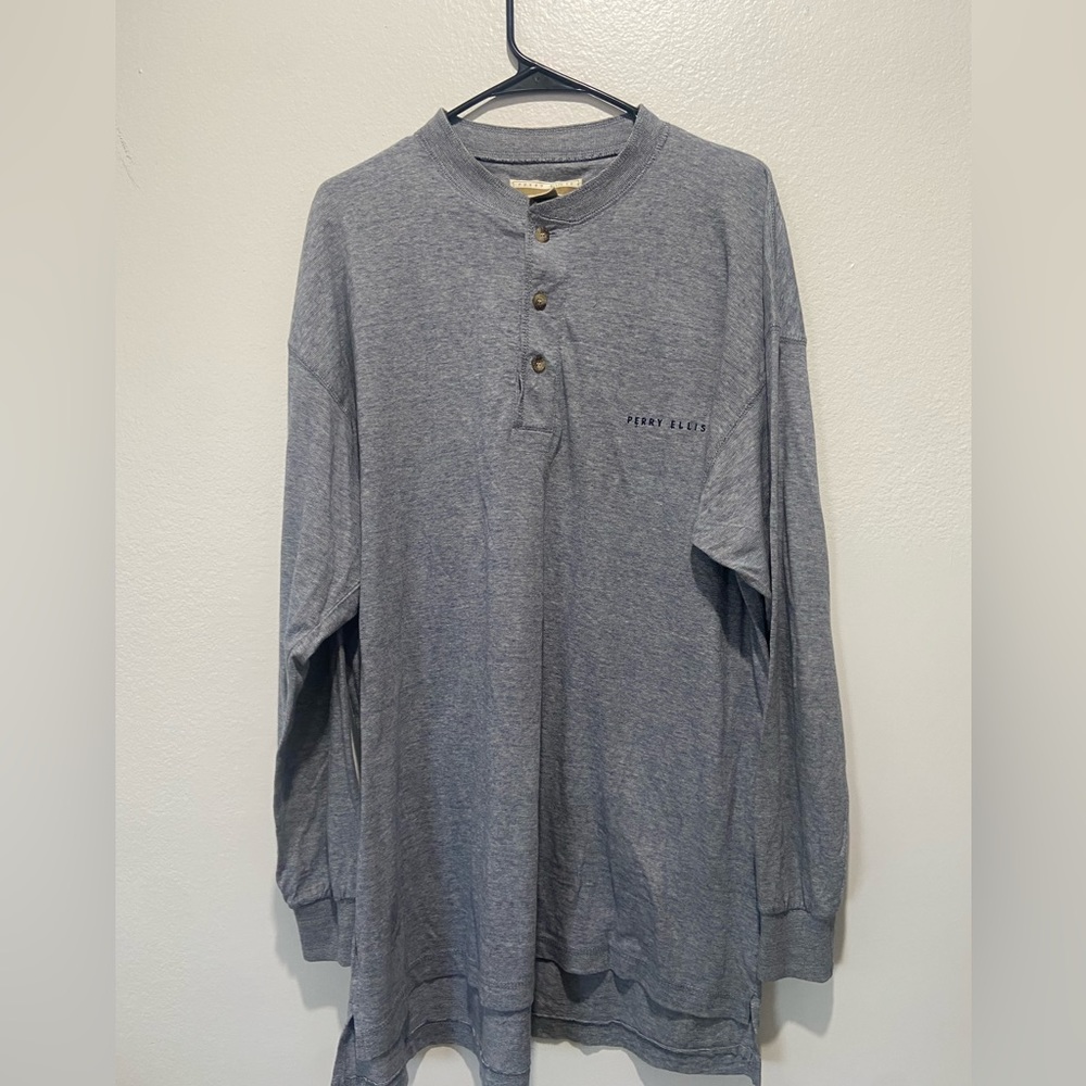 Perry Ellis Long Sleeve Button Up‎  100% cotton untucked Shirt Large
